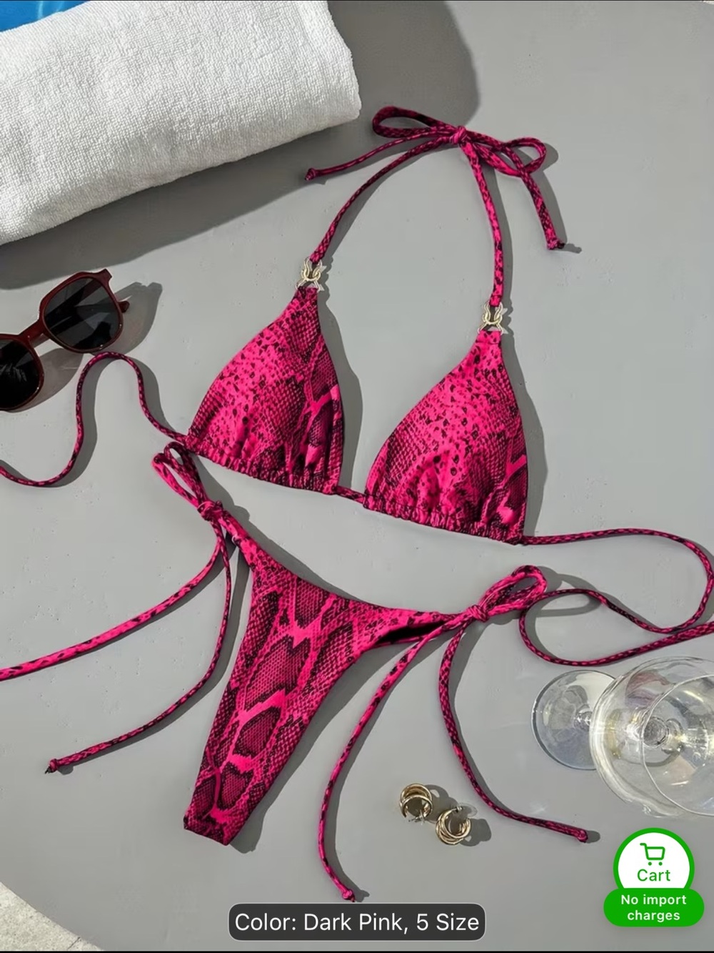Hot Pink Snake Print String Bikini